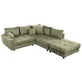 Riess Ambiente Modernes Ecksofa Kent 220cm - grün - Cord inkl. Hocker L-Form Wohnlandschaft mit Federkern bequem Couch