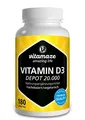 Vitamin D3 hochdosiert 20000 IE pro Tablette (20-Tage Dosis), 180 vegetarische Tabletten (teilbar), Natürliche Nahrungsergänzung ohne Zusatzstoffe, Made in Germany
