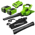 Greenworks 40V Akku Laubsauger/ Laubbläser mit bürstenlosem Motor, 370 km/h, 14.17m³/min, 45L Fangsack mit 2x 2Ah Akkus & Ladegerät, 3 Jahre Produkt-Garantie