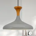 bamyum Champion Pendelleuchte aus Holz, 35 cm Hängelampe Metall E27 Moderne Esstisch Lampe, Skandinavisch Pendellampe für Schlafzimmer Wohnzimmer Küche Esstisch, Küchenlampe Hängend Grau