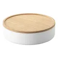 YAMAZAKI 5801 RIN Storage Case with Lid Round, white, Steel/Wood, 22 x 22 x 6 cm