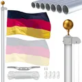 NQ 20FT Fahnenmast 6m stabil, Aluminium Fahnenmast höhenverstellbar, Fahnenstange Set für Außenbereich, Deutscher Fahnenmast(Silber)