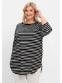 Sheego Longshirt Große Größen mit Streifen und Nacken-Reißverschluss, schwarz-weiß