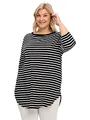 Sheego Damen Große Größen Longshirt mit Streifen und Nacken-Reißverschluss Basicmode sportlich Rundhals-Ausschnitt -