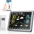 Bresser WLAN-Wetterstation mit App für Tuya Smart Home, 5-Tage-Vorhersage, Thermo-Hygrosensor, Verlauf, Komfortanzeige, Wecker, Warnfunktion