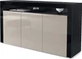 Vladon Sideboard Valencia, Germany, Kommode mit 3 Türen und 1 offenem Fach, Schwarz matt/Sandgrau Hochglanz/Schwarz Hochglanz (155 x 92 x 40 cm)