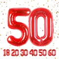 Geburtstag zahlen luftballon 50 jahre | Folienballon Rot- Folienballon in 40"-101cm Geburtstagsdeko - Ballon Zahl Deko zum Geburtstag fliegt mit Helium für Männer Frauen 50.Geburtstagsparty Jubiläum
