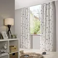 heimtexland ® Vorhang Kindergardine Leinen Optik Natur Grau Skandinavisch Wald Bär Gardine transparent Schienenband Kinderzimmer Ökotex Typ563 Weiß - Grau mit Kräuselband I HxB 245x135 cm