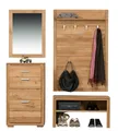 Trendmöbel24 Garderoben-Set Garderoben Set Basel IV Wildeiche Massivholz geölt 4-teilig, (Komplett-Set, 4-St., 1x Schuhschrank, 1x Garderobenbank, 1x Garderobenpaneel, 1x Spiegel)