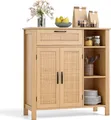 COSTWAY Sideboard Holz, Buffetschrank mit Rattangeflecht-Türen, Schubladen & Offene Fächer, Küchenschrank 75 x 30 x 80 cm, Küchenbuffet