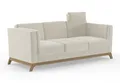 Cavadore 3er-Sofa Vida / 3-Sitzer Couch im trendigen Design mit massivem Holzrahmen in Buche, Kopfstütze mit Kuschelkissen / 213 x 84 x 93 / Mikrofaser, Naturweiß