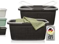 Hausfelder Wäschewanne mit Henkel 35l, Wäschekorb groß stabil 2er Set, Kunststoff Wäschekorb tragbar mit Griff 58x37x25cm (Anthrazit-Schwarz)