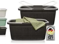 Hausfelder Wäschekorb Wäschewanne 58x37x25cm (Anthrazit-Schwarz, 2 Wannen 35 l) (Set, 2 St., 2 x Wäschewanne), mit klappbaren Henkeln, mit Griffen, 35 Liter
