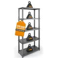 Kreher® Kunststoffregal „Evo“ mit 5 Böden - Steckregal für Haushalt, Keller & Garage - Standregal, Lagerregal & Aufbewahrungsregal - Schwarz oder Grau - Set auswählbar (Grau, 1)