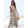 LASCANA Maxikleid mit Schlitz und Knopfleiste im Rücken, mit Alloverprint leichtes Sommerkleid, fließendes Strandkleid, Jerseykleid, Druckkleid blau|braun|bunt 38