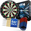 DartPro Dartscheibe mit 6 Pfeilen - Profi Steeldartscheibe aus hochwertigstem Sisal