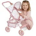 Puppenbuggy klappbar – leichter Puppenwagen mit EVA-Rädern und Zubehörkorb – Rollenspiel für Kinder ab 3 Jahren - Weiß/Rosa