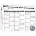 TOBJA Wandkalender A4 Tafelkalender Grau 2025 3er Set, Wandkalender, Jahresplaner, Schulferien, Feiertage, Kalender 2025