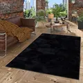 Pergamon Kunstfaser Teppich Wohnzimmer Luxus Super Soft Fellteppich Pearl Schwarz in 5 Größen