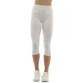 F&K-Mode Caprileggings Damen Capri 3/4 Leggings hoher Bund Baumwolle Hose hoher Bund weiß L