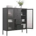 Mein-Regal Highboard Paris 105x35x110cm Metall 4 Schubladen Glastüren schwarz