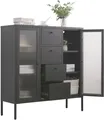 Mein-Regal Highboard Paris aus Metall mit Schubladen und Glastüren Schwarz