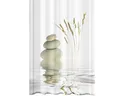 Ekershop Duschvorhang Qualität Textil Digitaldruck Massage Wellness Stone für Duschstange Breite 120 cm (Inkl. Ringe), Höhe 200 cm, wasserabweisend, waschbar, bügelbar