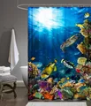 SEA LIFE Digital Textil Duschvorhang AQUARIUM 240 x 200 cm Wannenvorhang + Ringe