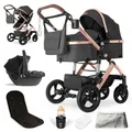 bergsteiger Kombi-Kinderwagen Nizza 3 in 1 Kinderwagen, Auto-Babyschale & Isofix Station optional, grey | rose golden