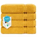 Hammetex Handtücher 50x100 cm 4er Set – 100% Baumwolle Frottier – Oeko-TEX Zertifiziert – Weich, Saugstark – mit Aufhänger, Senf