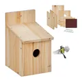 Relaxdays Nistkasten Bausatz für Vögel, 35mm Einflugloch, HBT: 23x14x18 cm, Vogelhaus zum selber Bauen, Holz, Natur