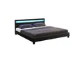 Juskys Polsterbett Paris 140 x 200 cm schwarz – Bett mit LED Beleuchtung, Lattenrost & Kopfteil