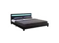 Juskys Polsterbett Paris 140 x 200 cm schwarz – Bett mit LED Beleuchtung, Lattenrost & Kopfteil