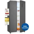 Exquisit Side-by-Side Kühlschrank mit Gefrierteil, 442 Liter, 10 Ablagen, No-Frost, LED-Anzeige, 91 cm Breite, SBS546-040D anthrazit - Grau