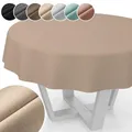 Tischdecke Mila Stoff abwaschbar Tischtuch Tafeldecke Jacquard Teflon beschichtet pflegeleicht Lotuseffekt schmutz- & wasserabweisend Uni Leinenoptik Rund 140cm Schnittkante Beige