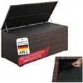 STEELSØN Aufbewahrungsbox Serion XXL-Gartenbox aus Polyrattan 615 Liter (braun/anthrazit), herausnehmbare Innenplane, wetterfeste Auflagenbox mit Metallgestell braun