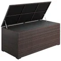 STEELSØN Serion Gartenbox 615 L – XXL Truhe für Gartenauflagen & Kissen wetterfest – Outdoor Box aus Polyrattan für Garten/Balkon/Terrasse – Auflagenbox Braun mit klappbarem Deckel 155x73x61 cm