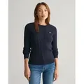 Gant für Damen. 4800100 Pullover mit Rundhalsausschnitt aus navyfarbenem Stretch-Baumwolljersey mit Achterstrick (XS), Lässig, Baumwolle, Ma