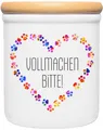 Cadouri Vorratsdose VOLLMACHEN BITTE! - Leckerlidose Hund - für Hundekekse, Keramik, (2-tlg., 1x Keramikdose mit Holzdeckel), Hundekeksdose, handgefertigt in Deutschland, für Hundebesitzer, 400 ml