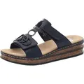 Rieker Damen Pantolette schmal mit T-Riemen Klettverschluss und Keilabsatz 62936, Größe:38 EU, Farbe:Blau - Blau - 38