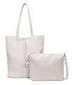 ITALYSHOP24 OBC Damen Tasche Set 2in1 Shopper Handtasche Crossbody Hobo Bag Schultertasche Umhängetasche Metallic Cross-Over DIN-A4 Beige