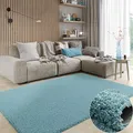 MY-RUG Shaggy Star kuscheliger Langflor Teppich, Rutschhemmende Unterseite, extra Langer Hochflor 37 mm, Pflegeleicht, Super Soft, Felloptik, hellblau, himmelblau, Babyblau, eckig 230 x 160 cm
