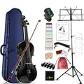 Aileen Geige 4/4 für Erwachsene Anfänger, Violine Set für Kinder ab 12 Jahre, Teenager Schwarze Geige Einsteiger Kit Vollständig mit 13 Zubehör, Notenständer, Exklusive Neue Griffbrett Aufkleber