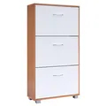 Casaria® Schuhschrank für 18 Paar Schuhe Schmal 115x60x25cm 3 Klappen Hoch Holz Geschlossen Kippsicherung Flur Diele Schuhkipper Schuhkommode Buche Weiß