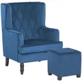 Beliani - Sessel Blau Samtstoff Mit Hocker Wohnzimmerausstattung Salon Schlafzimmer Essbereich