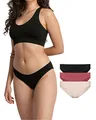 Snocks Damen Unterwäsche Slip aus Bio-Baumwolle (3er Pack) - Unterhosen Frauen Klassisches Schlichtes Design - Kein Einschneidendes Gummiband - Gr. XL - Farbe Mix (Apricot/Mauve/Schwarz)