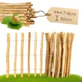 PINEEA Staketenzaun 80 cm Hoch - Holzzaun aus Haselnuss - Wetterbeständiger Gartenzaun 5M Lang - Kastanienzaun für Dekoration und Pflanzenschutz - Lattenabstand 7-8 cm