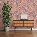 Retro Vliestapete mit floralem Muster – Rot, Blau, Orange