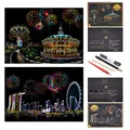 SiYear Scratch Paper Regenbogen Malerei Skizze, City Series Night Scene, Scratch Painting kreative Geschenk, Scratchboard Kunst für Erwachsene und Kinder, mit 4 Tools (Vergnügungspark + Singapur)