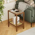 Rattan Beistelltisch Wohnzimmer Glasstop Nachttisch Boho Beistelltisch 2stöck...